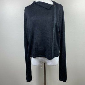 She Said Cardigan Sweater‎ Jacket S Black Merino Wool Sheer Full Zip Up